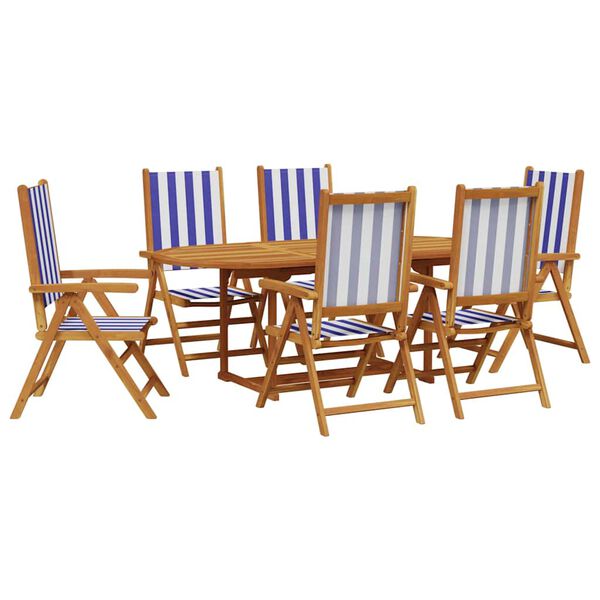 vidaXL Ensemble &agrave; manger de jardin 7 pcs bleu blanc tissu bois massif