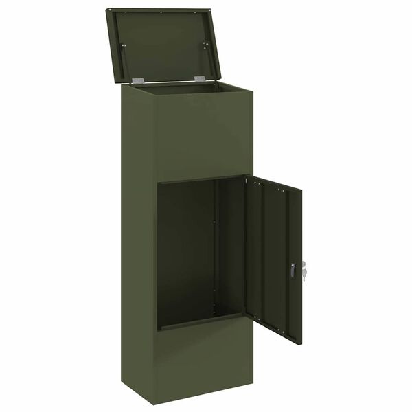 vidaXL Bo&icirc;te de d&eacute;p&ocirc;t de colis Vert olive 44,5 x 29 x 110,5 cm Acier