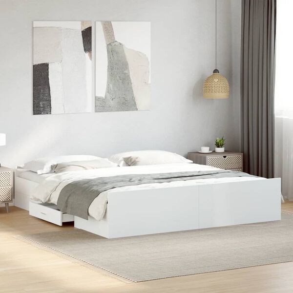vidaXL Cadre de lit avec tiroirs sans matelas blanc 200x200 cm