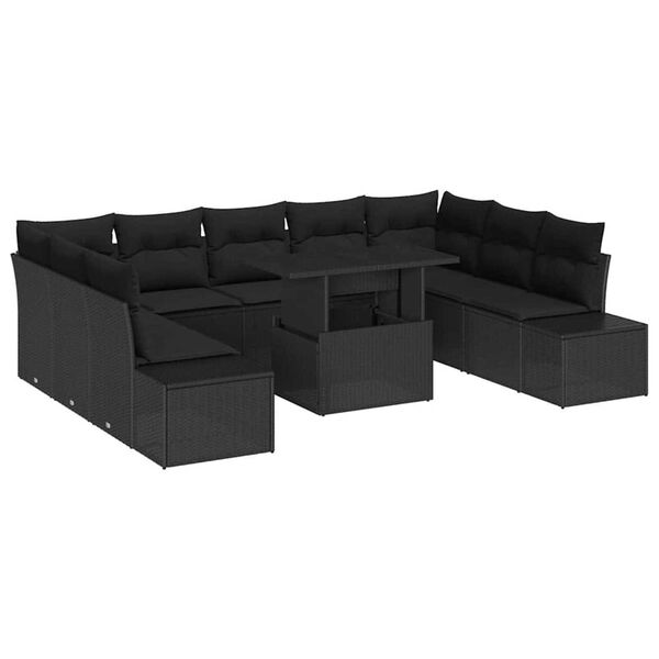 vidaXL Ensemble de canap&eacute; de jardin 10 pcs Noir Poly rotin