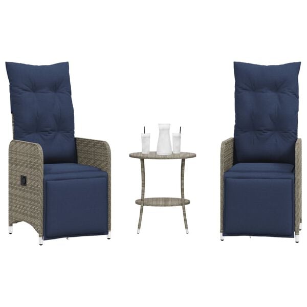 vidaXL Lot de 2 chaises de jardin inclinables avec Table en résine tressée grise