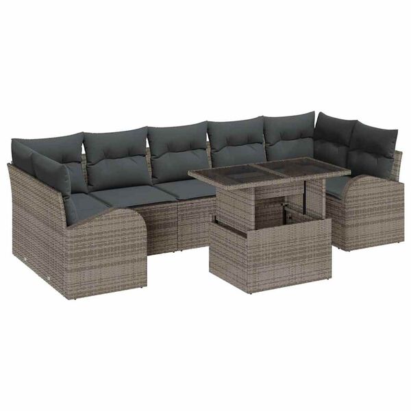 vidaXL Ensemble de canapé de jardin 8 pcs Gris Poly Rattan