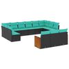 vidaXL Salon de jardin avec coussins 13 pcs noir r&eacute;sine tress&eacute;e