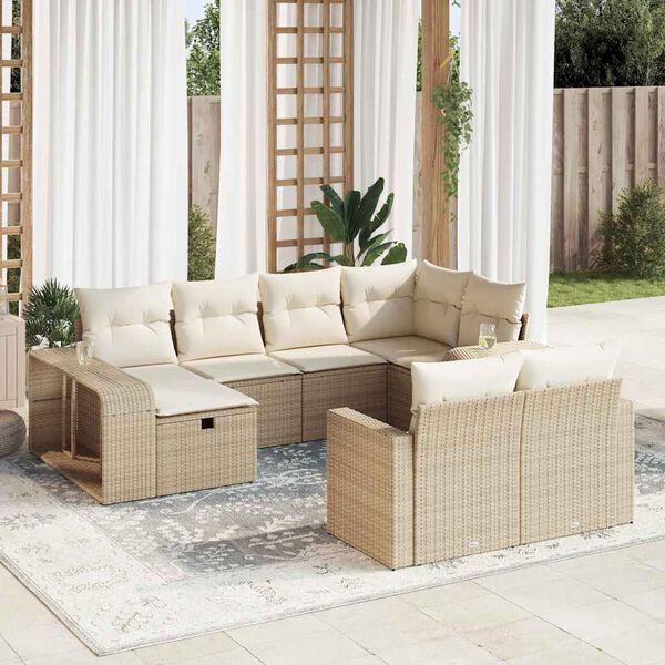 vidaXL Salon de jardin avec coussins 10 pcs beige r&eacute;sine tress&eacute;e