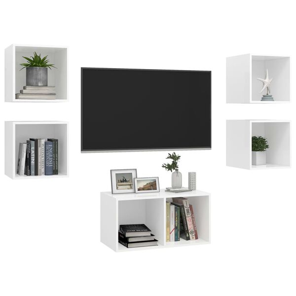 vidaXL Ensemble de meuble TV 5 pcs Blanc Bois d'ing&eacute;nierie