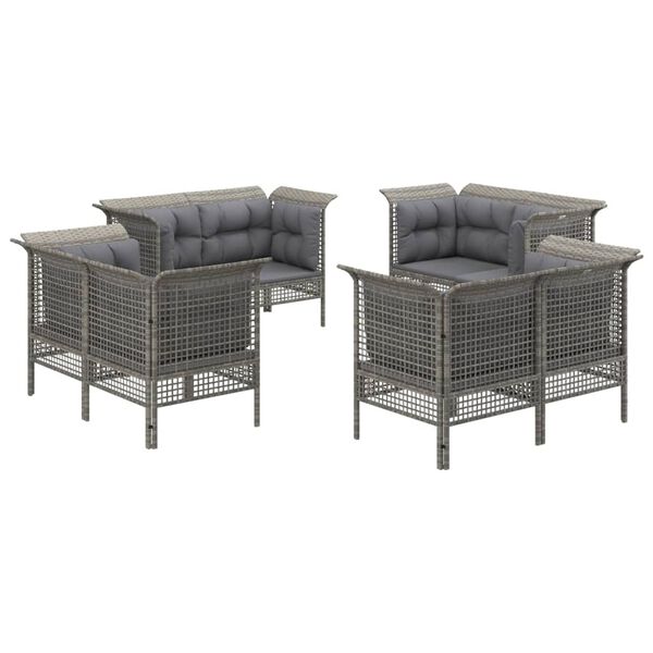 vidaXL Salon de jardin 8 pcs avec coussins Gris R&eacute;sine tress&eacute;e