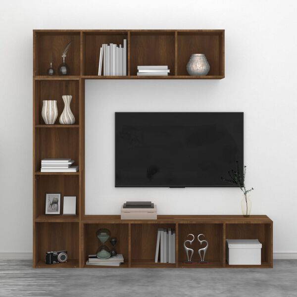 vidaXL Ensemble bibliothèque/meuble TV 3 pcs Chêne marron 180x30x180cm