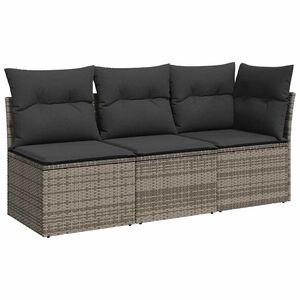 vidaXL Canap&eacute; de jardin avec coussins 3 places gris r&eacute;sine tress&eacute;e