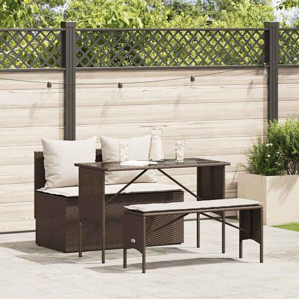 vidaXL Ensemble à manger de jardin 3 pcs et coussins marron poly rotin