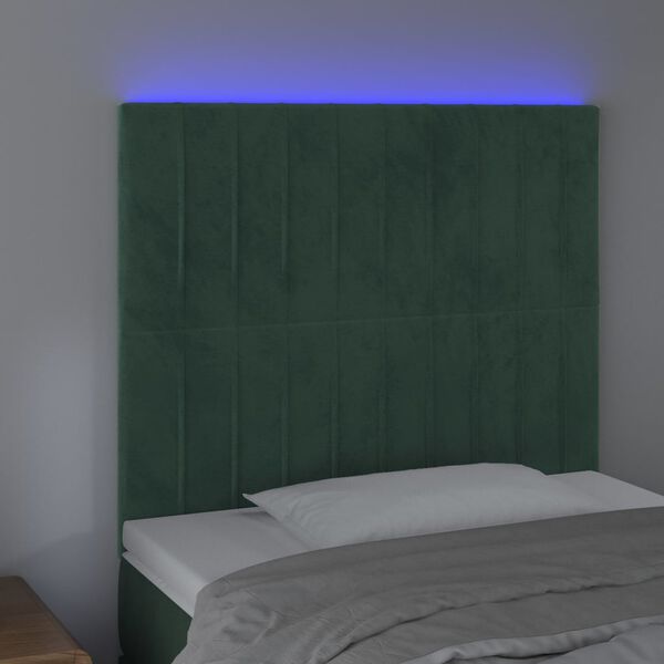 vidaXL T&ecirc;te de lit &agrave; LED Vert fonc&eacute; 80x5x118/128 cm Velours