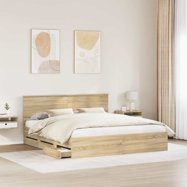 vidaXL Cadre de lit Ch&ecirc;ne Sonoma 200 x 200 cm Bois Ing&eacute;nierie