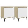 vidaXL Tables de chevet avec pieds en m&eacute;tal ch&ecirc;ne sonoma et blanc