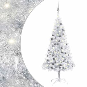 vidaXL Arbre de No&euml;l artificiel pr&eacute;-&eacute;clair&eacute;/boules argent&eacute; 120 cm PET