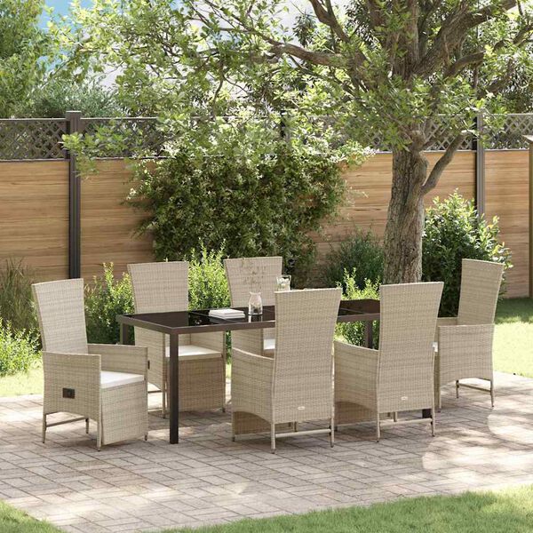 vidaXL Ensemble de salle &agrave; manger pour jardin 7 pcs Beige polyrotin