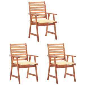 vidaXL Chaises &agrave; manger d'ext&eacute;rieur lot de 3 et coussins Acacia massif