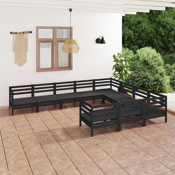 vidaXL Salon de jardin 10 pcs Noir Bois de pin massif