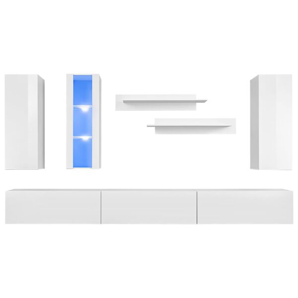 vidaXL Ensemble Meuble mural TV 8 pcs lumières LED Haute Brillance