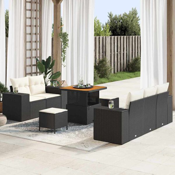 vidaXL Ensemble de canap&eacute; de jardin 8 pcs Noir polyrotin