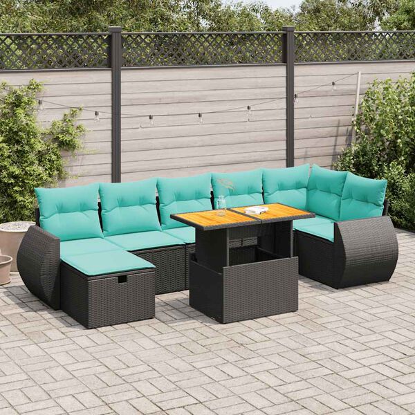 vidaXL Salon de jardin avec coussins 8 pcs noir r&eacute;sine tress&eacute;e acacia