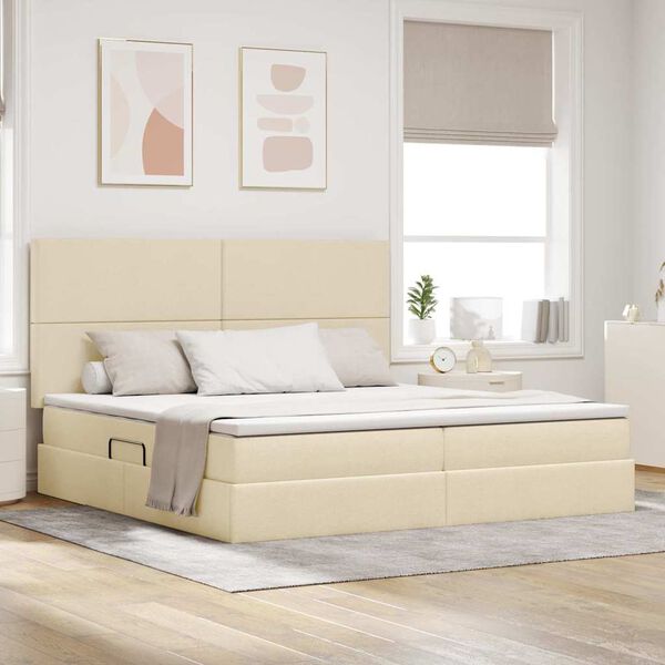 vidaXL Lit avec rangement et LED avec LED Cr&egrave;me 200 x 200 cm Polyester