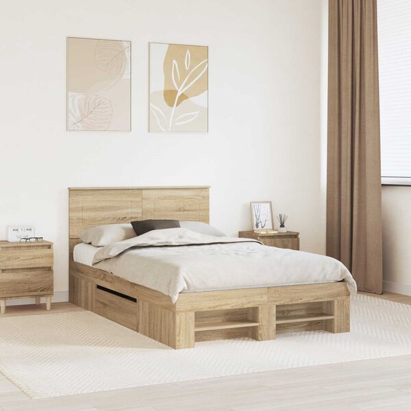 vidaXL Cadre de lit Ch&ecirc;ne Sonoma 137 x 203 cm Bois d'ing&eacute;nierie