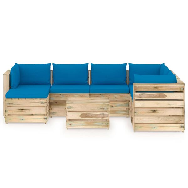 vidaXL Salon de jardin 8 pcs avec coussins Bois impr&eacute;gn&eacute; de vert