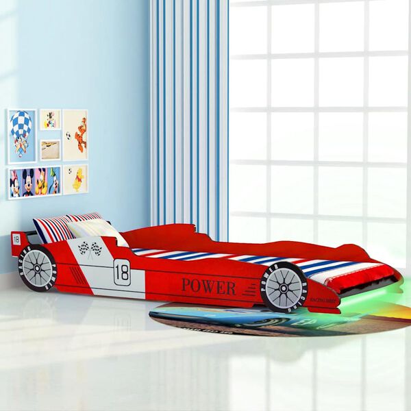 vidaXL Lit voiture de course pour enfants avec LED 90 x 200 cm Rouge