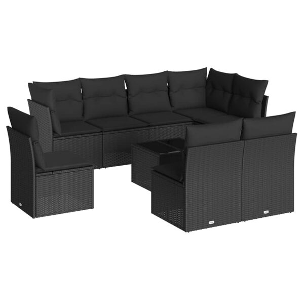 vidaXL Salon de jardin 9 pcs avec coussins noir r&eacute;sine tress&eacute;e