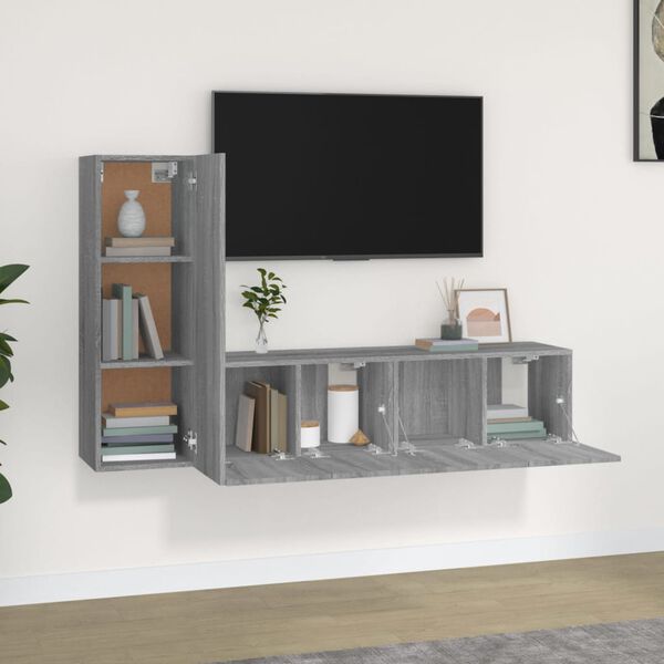 vidaXL Ensemble de meubles TV 3 pcs Sonoma gris Bois d'ing&eacute;nierie