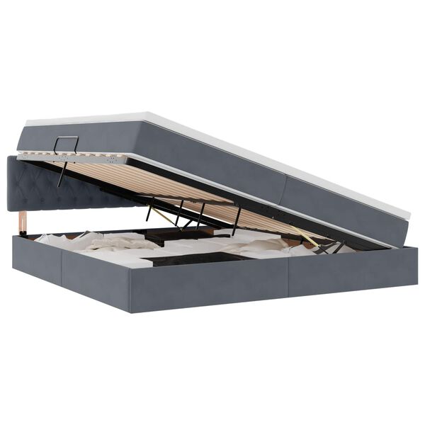 vidaXL Lit avec rangement et LED Gris fonc&eacute; 200 x 200 cm Velours