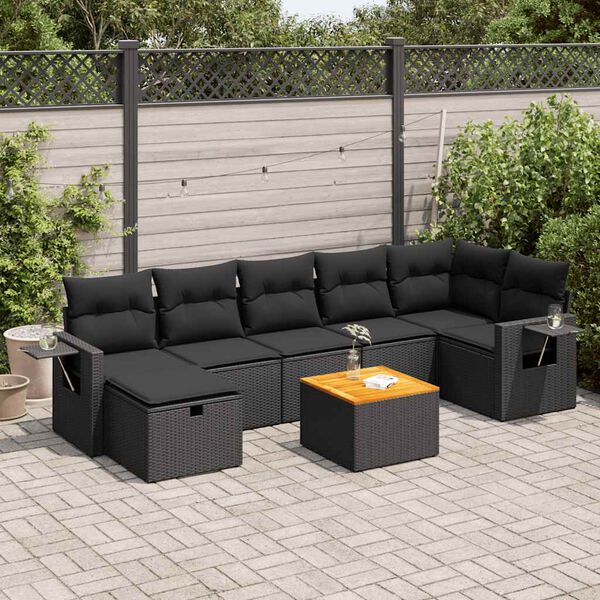 vidaXL Salon de jardin 8 pcs avec coussins noir r&eacute;sine tress&eacute;e