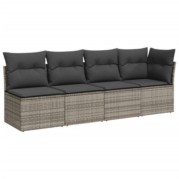 vidaXL Salon de jardin 8 pcs avec coussins gris résine tressée