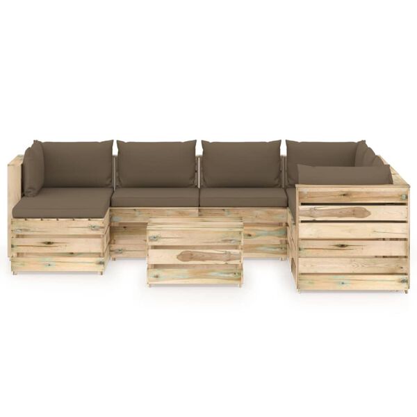 vidaXL Salon de jardin 8 pcs avec coussins Bois impr&eacute;gn&eacute; de vert