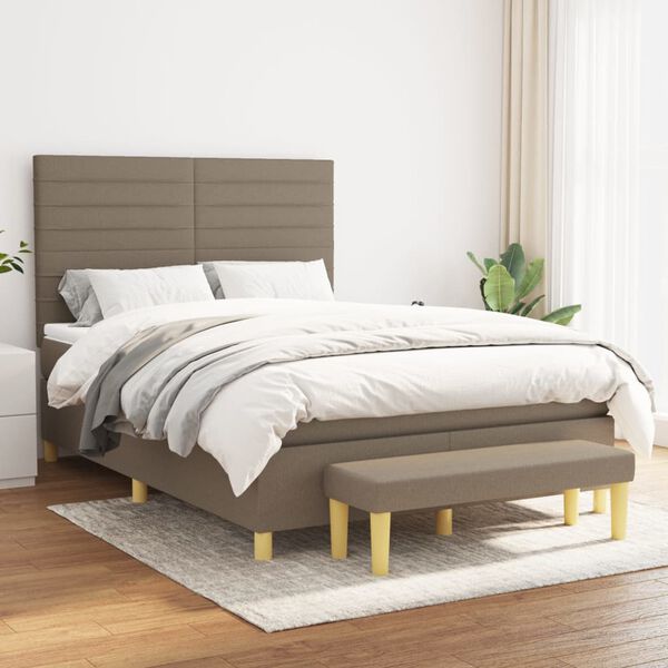 vidaXL Sommier &agrave; lattes de lit avec matelas Taupe 140x190 cm Tissu