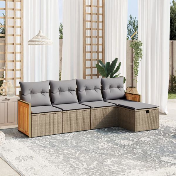 vidaXL Salon de jardin avec coussins 5pcs m&eacute;lange beige r&eacute;sine tress&eacute;e