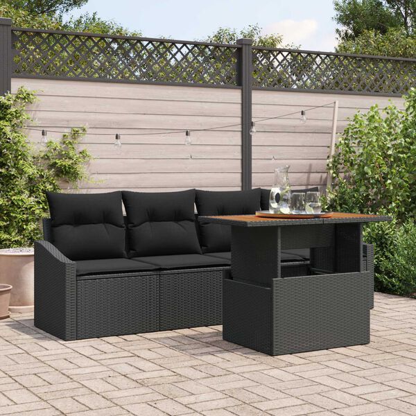 vidaXL Ensemble de canap&eacute; de jardin avec coussin 5 pcs Noir Poly rotin