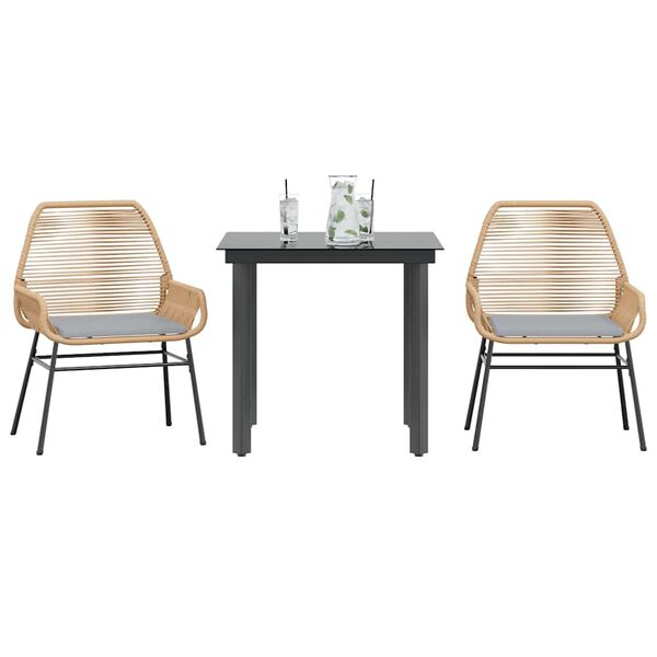 vidaXL Ensemble &agrave; manger jardin coussins 3pcs marron poly rotin verre