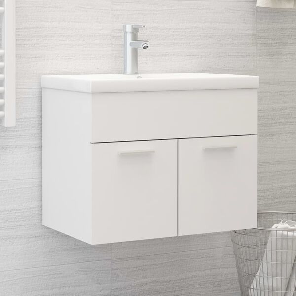 vidaXL Armoire d'&eacute;vier avec lavabo int&eacute;gr&eacute; Blanc Agglom&eacute;r&eacute;