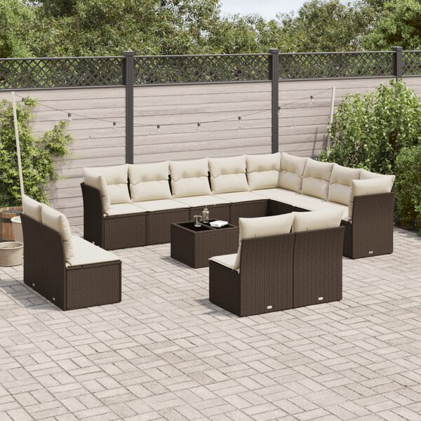 vidaXL Salon de jardin avec coussins 13 pcs marron r&eacute;sine tress&eacute;e