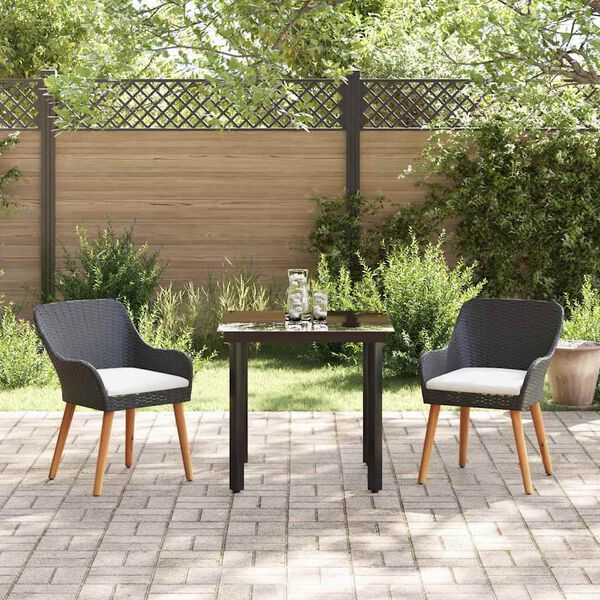 vidaXL Ensemble de salle à manger pour jardin 3 pcs Noir polyrotin
