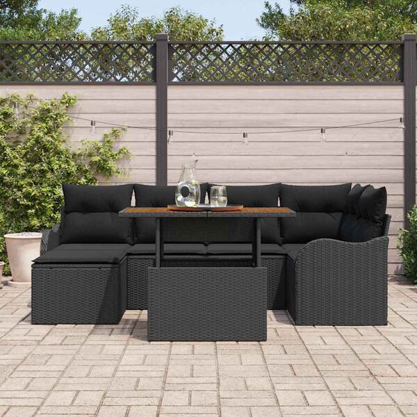 vidaXL Ensemble de canap&eacute; de jardin avec coussin 7 pcs Noir