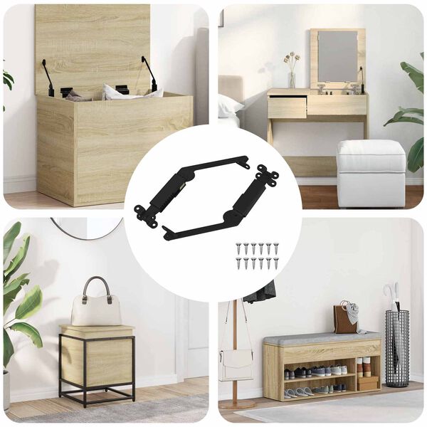 vidaXL Charni&egrave;re de support de couvercle 2 pcs Noir 192 x 32 x 50 mm