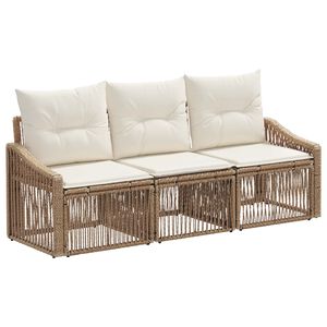 vidaXL Ensemble de canap&eacute; de jardin 3 pc Beige polyrotin
