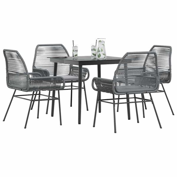vidaXL Ensemble &agrave; manger jardin coussins 5 pcs gris poly rotin verre