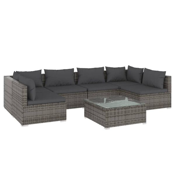vidaXL Salon de jardin 7 pcs avec coussins R&eacute;sine tress&eacute;e Gris