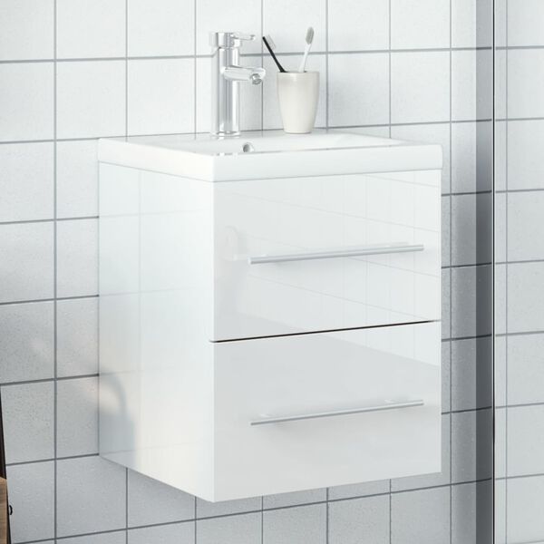 vidaXL Armoire lavabo de salle de bain bassin int&eacute;gr&eacute; blanc brillant