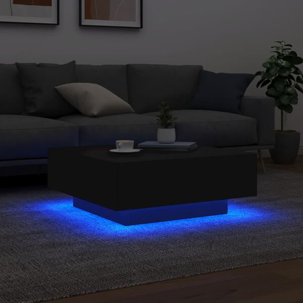 vidaXL Table basse avec lumières LED noir 80x80x31 cm