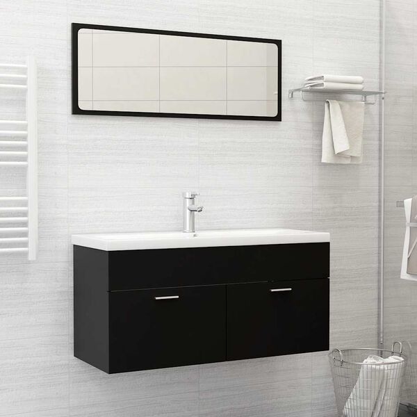 vidaXL Ensemble de meubles de salle de bain 2 pcs Noir Agglom&eacute;r&eacute;
