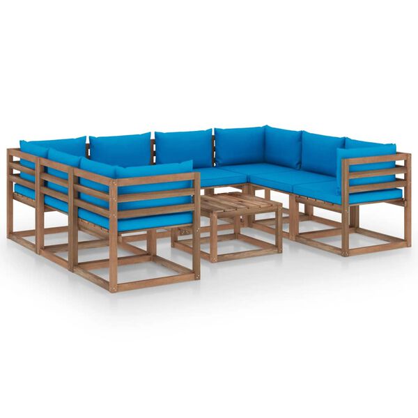 vidaXL Salon de jardin 9 pcs avec coussins bleu clair