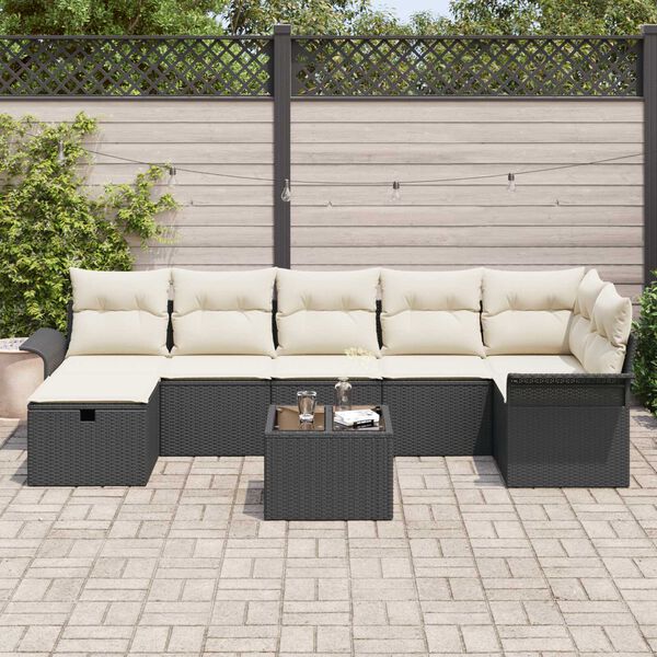 vidaXL Ensemble de canap&eacute; de jardin 8 pcs Noir et Cr&egrave;me polyrotin